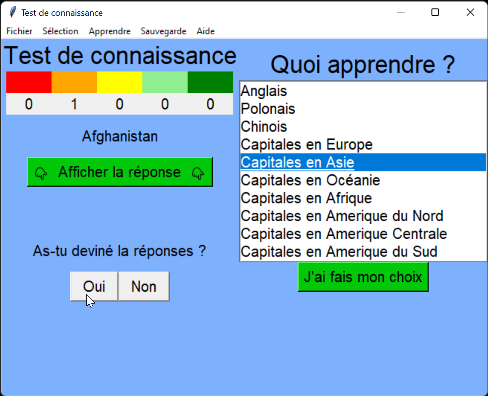 Action du bouton si oui ou non tu as deviner la réponse